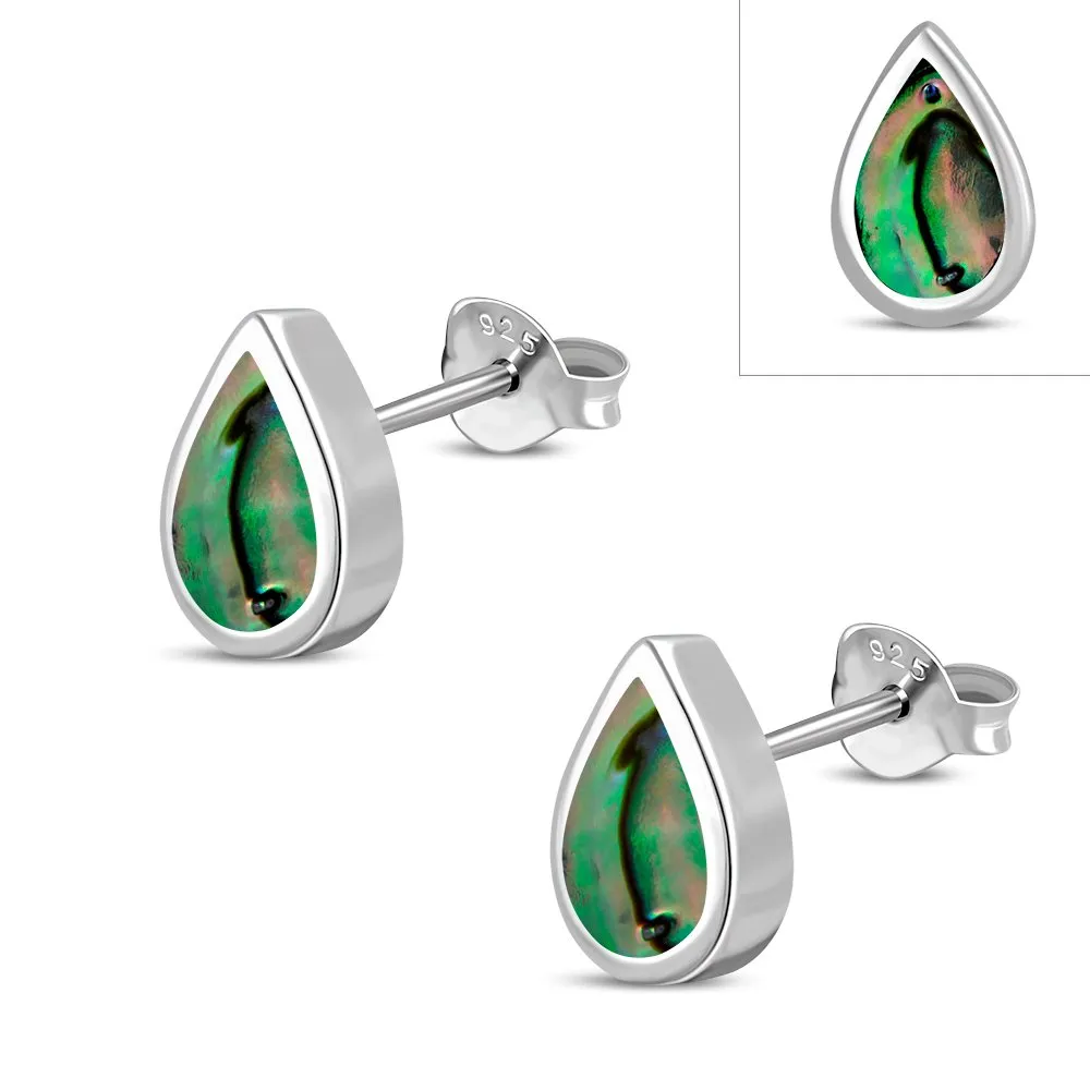 Abalone Shell Drop Silver Stud Earrings