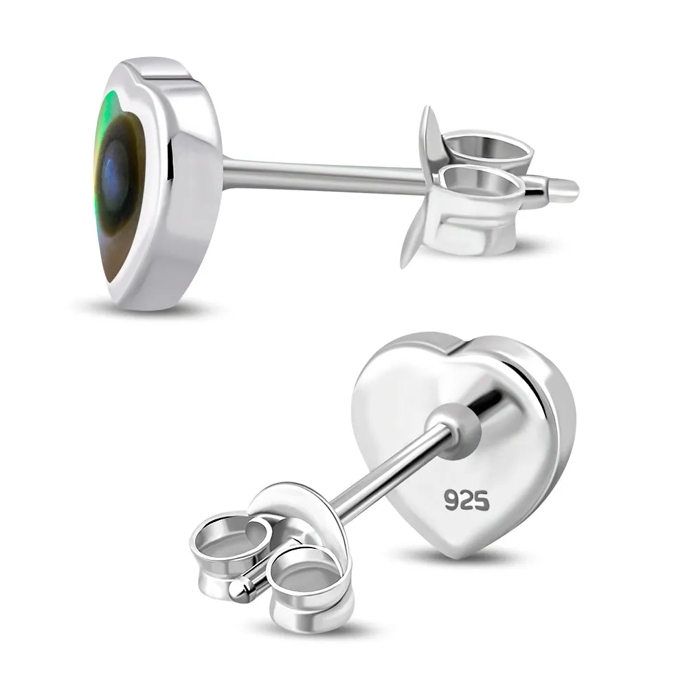 Abalone Shell Heart Silver Stud Earrings