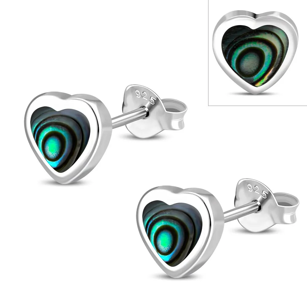 Abalone Shell Heart Silver Stud Earrings