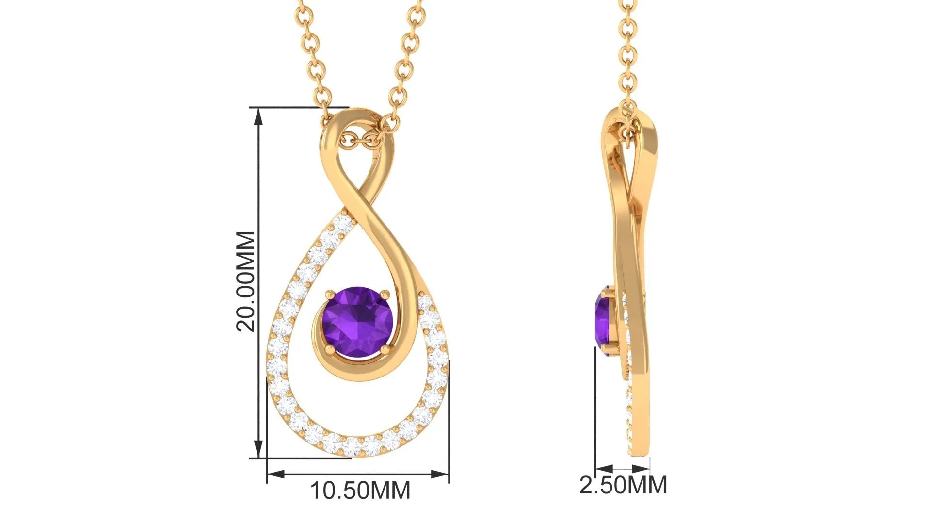 Amethyst and Diamond Teardrop Infinity Pendant Necklace