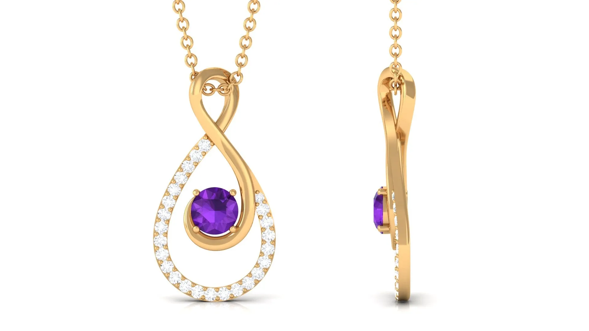 Amethyst and Diamond Teardrop Infinity Pendant Necklace