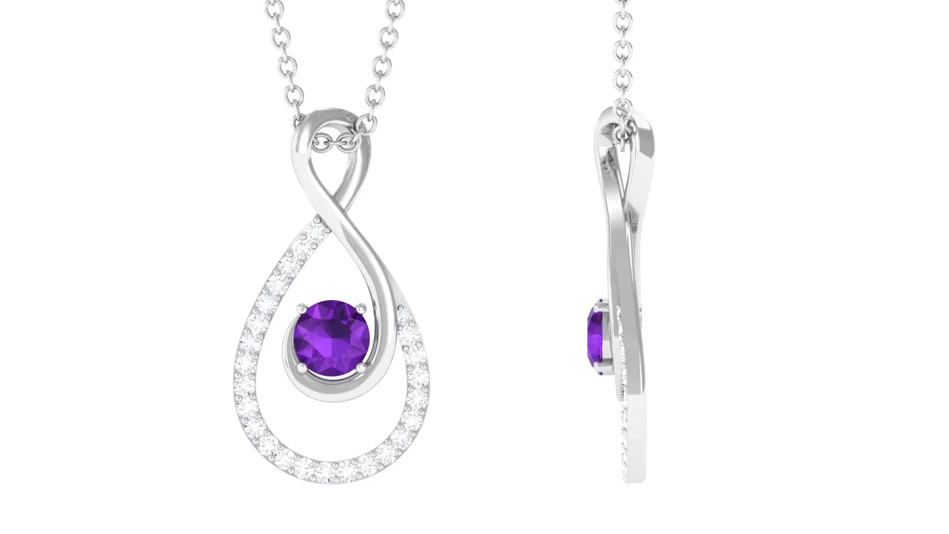 Amethyst and Diamond Teardrop Infinity Pendant Necklace