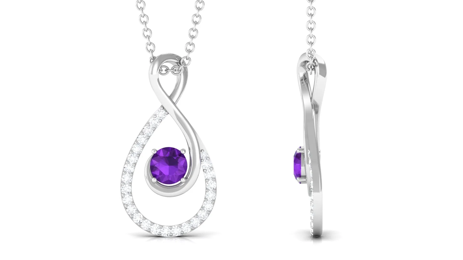 Amethyst and Diamond Teardrop Infinity Pendant Necklace