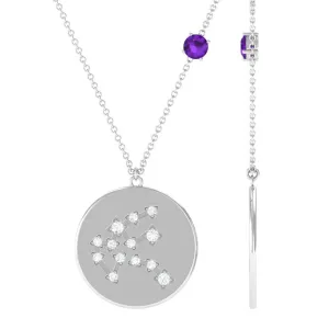 Amethyst Aquarius Constellation Disc Pendant with Moissanite