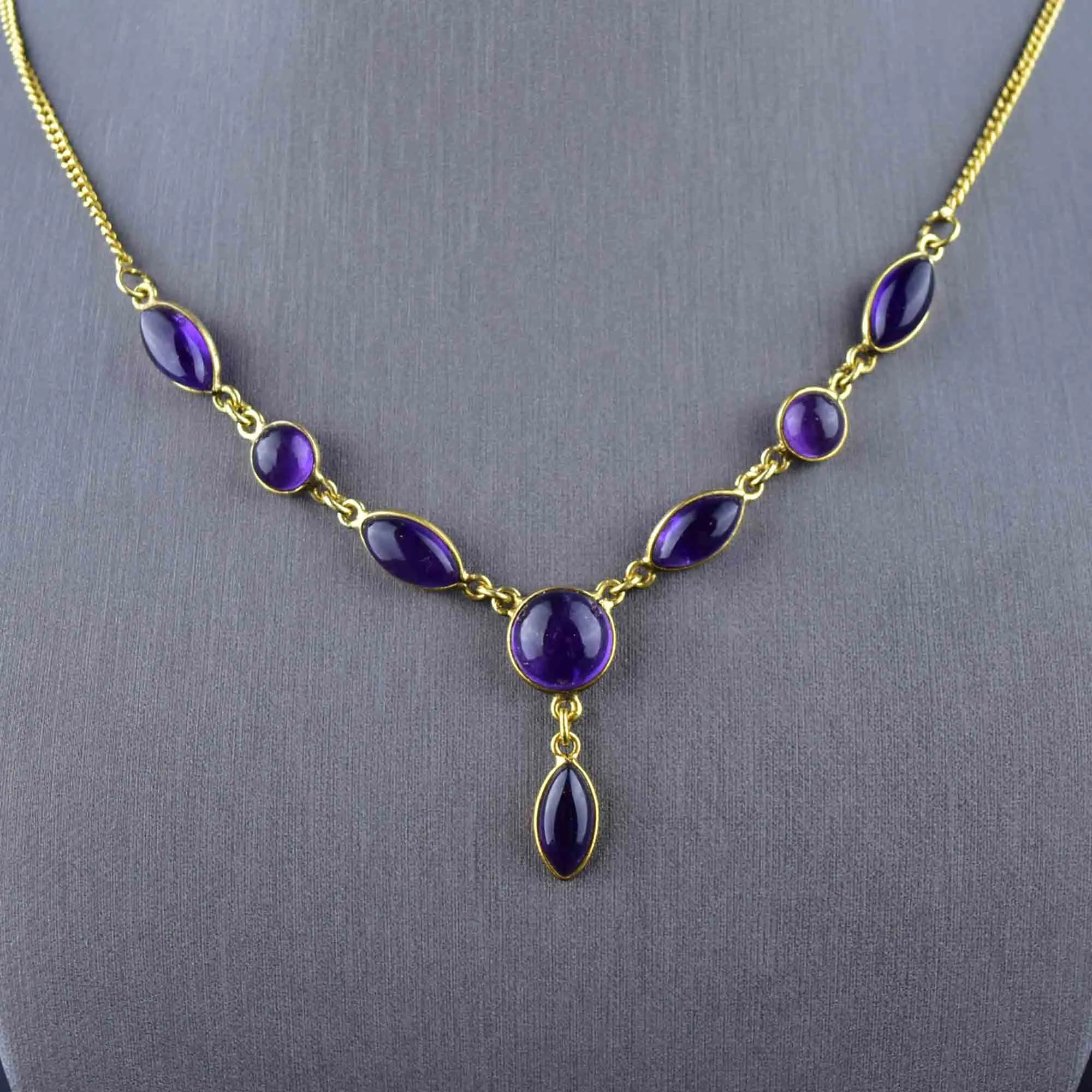 Amethyst Cabochon Teardrop Necklace