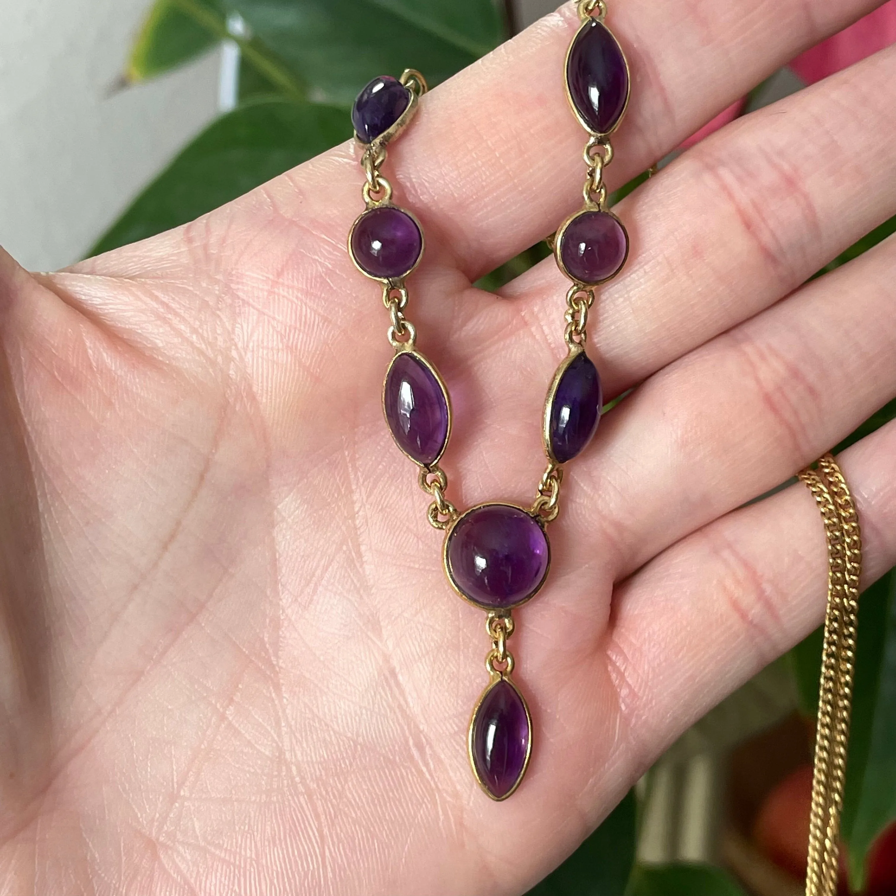 Amethyst Cabochon Teardrop Necklace