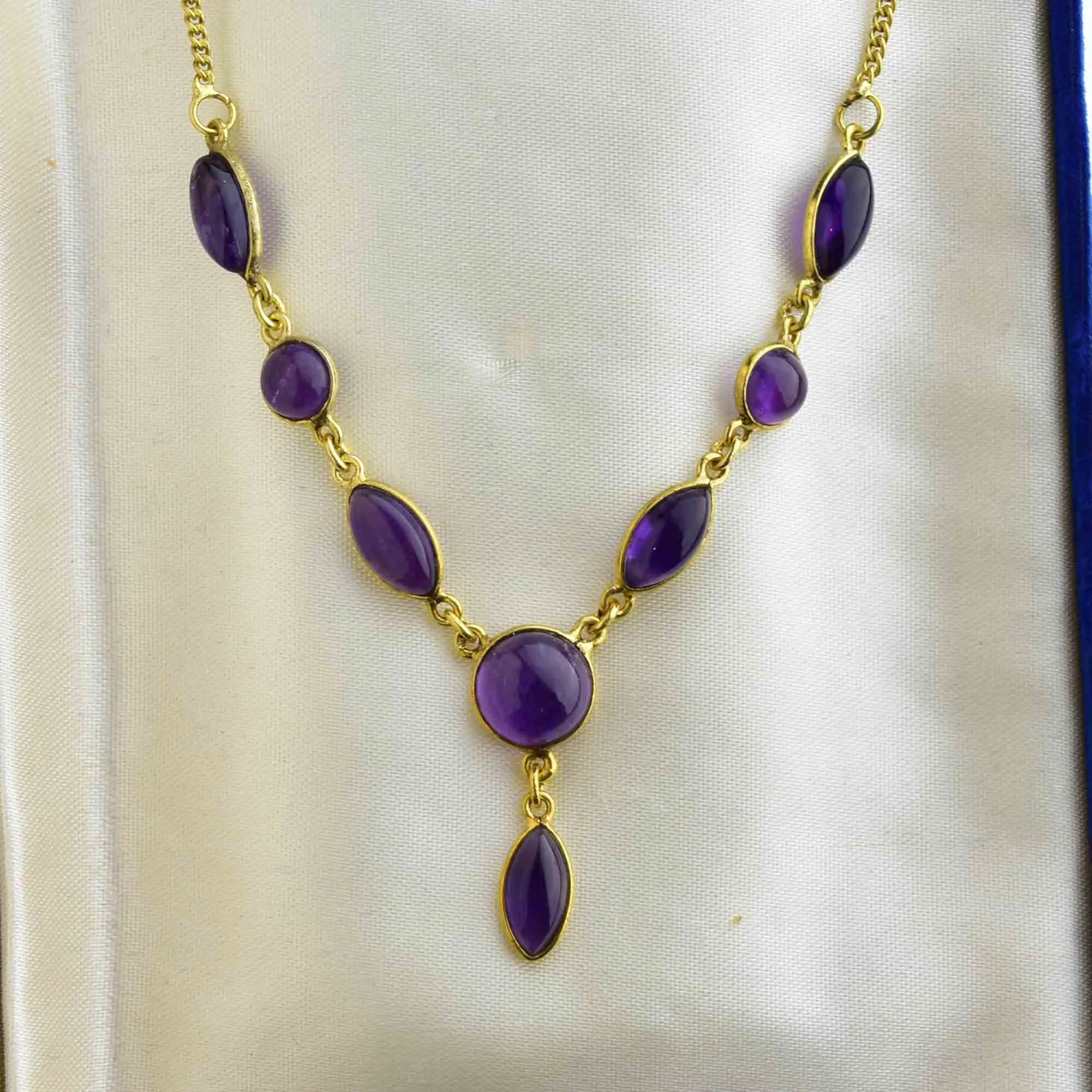 Amethyst Cabochon Teardrop Necklace