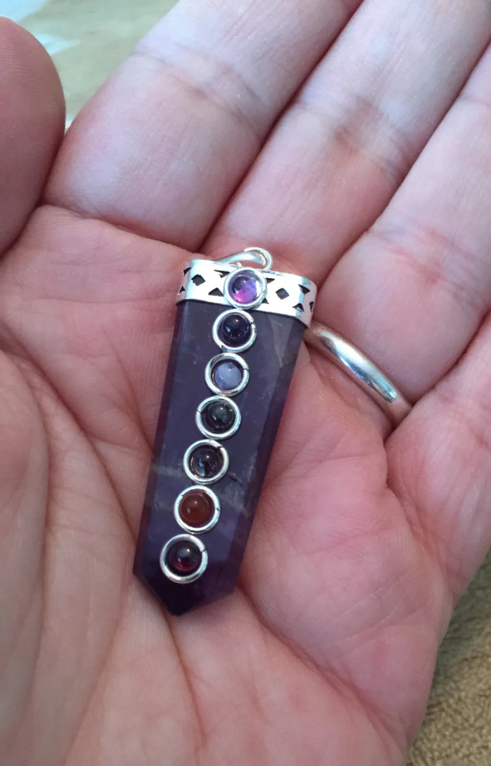 Amethyst Flat Pencil Chakra Pendant - Third Eye - Sixth Chakra - Reiki - Energy Healing