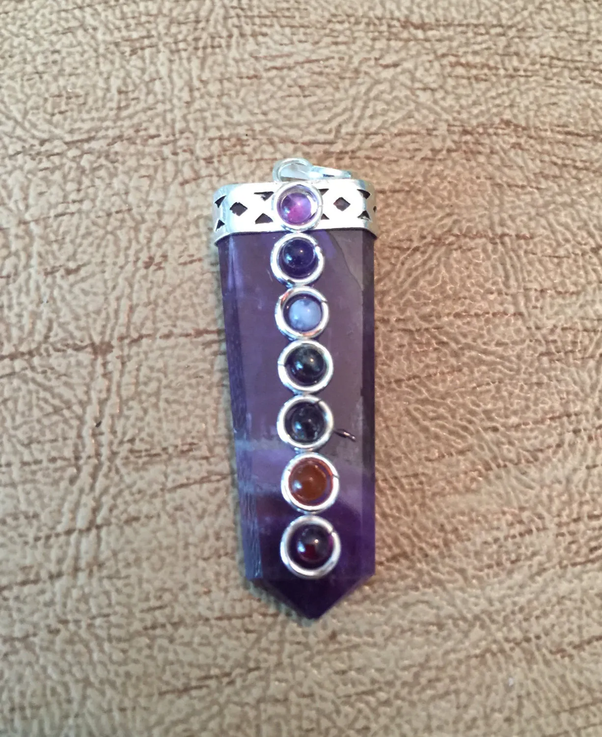 Amethyst Flat Pencil Chakra Pendant - Third Eye - Sixth Chakra - Reiki - Energy Healing