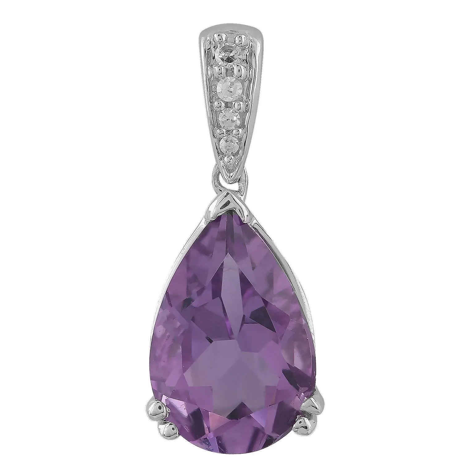 Amethyst Pendant With 0.02ct Diamonds In 9K White Gold