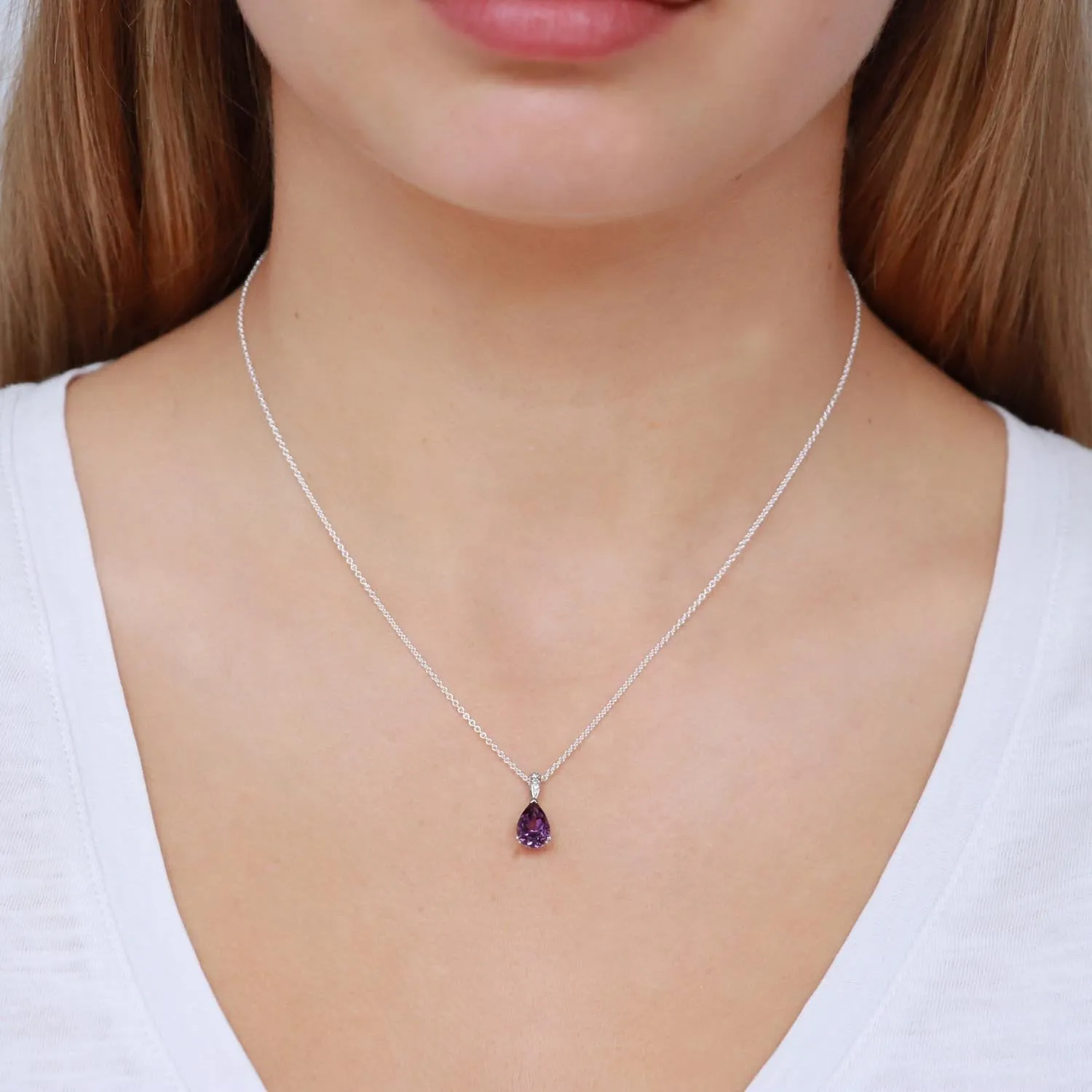 Amethyst Pendant With 0.02ct Diamonds In 9K White Gold