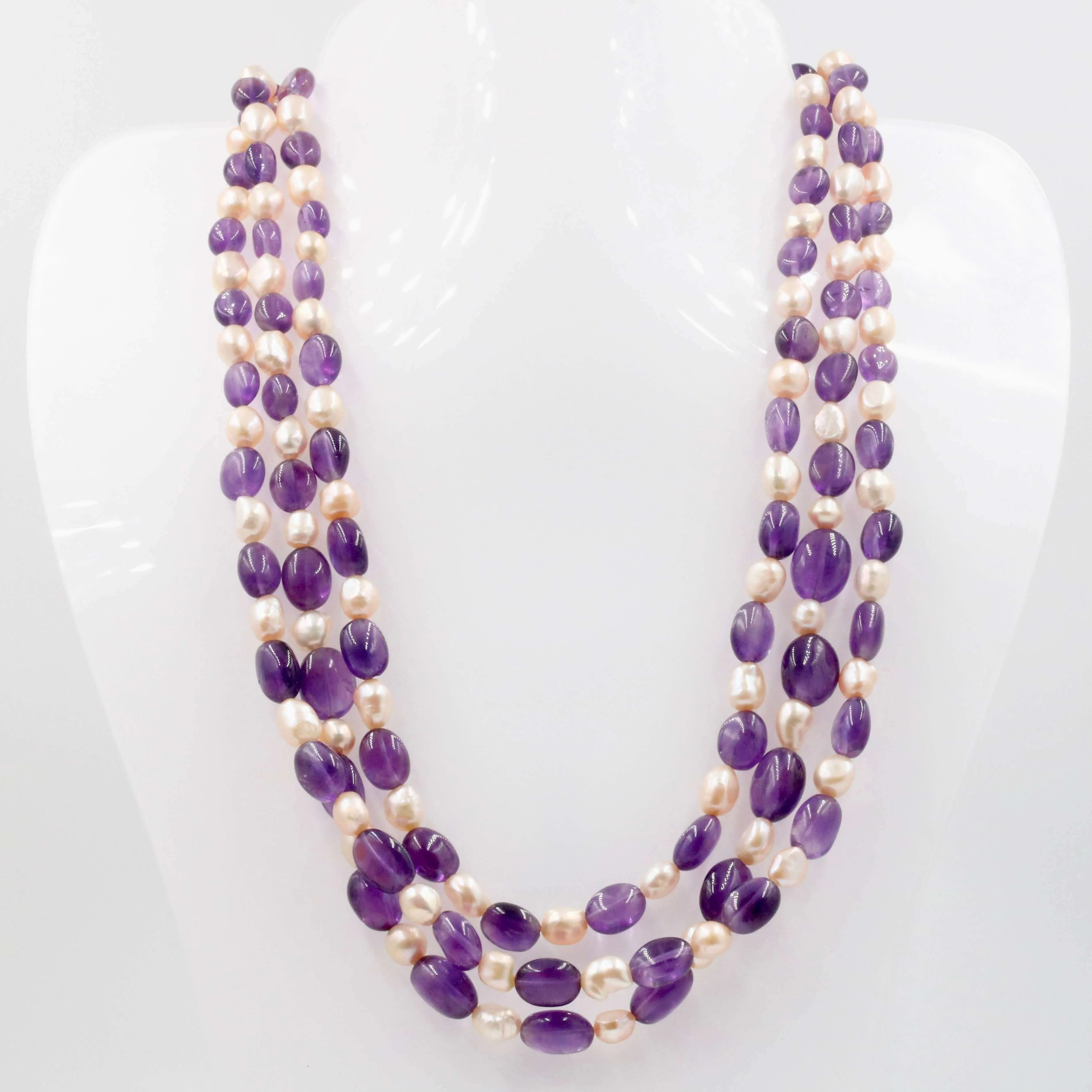 Amethyst w/ Fresh Water Pearl Necklace Beaded Necklace Gemstone Necklace Long Beads Necklace Quartz Necklace Layering Necklace SKU: 6143101