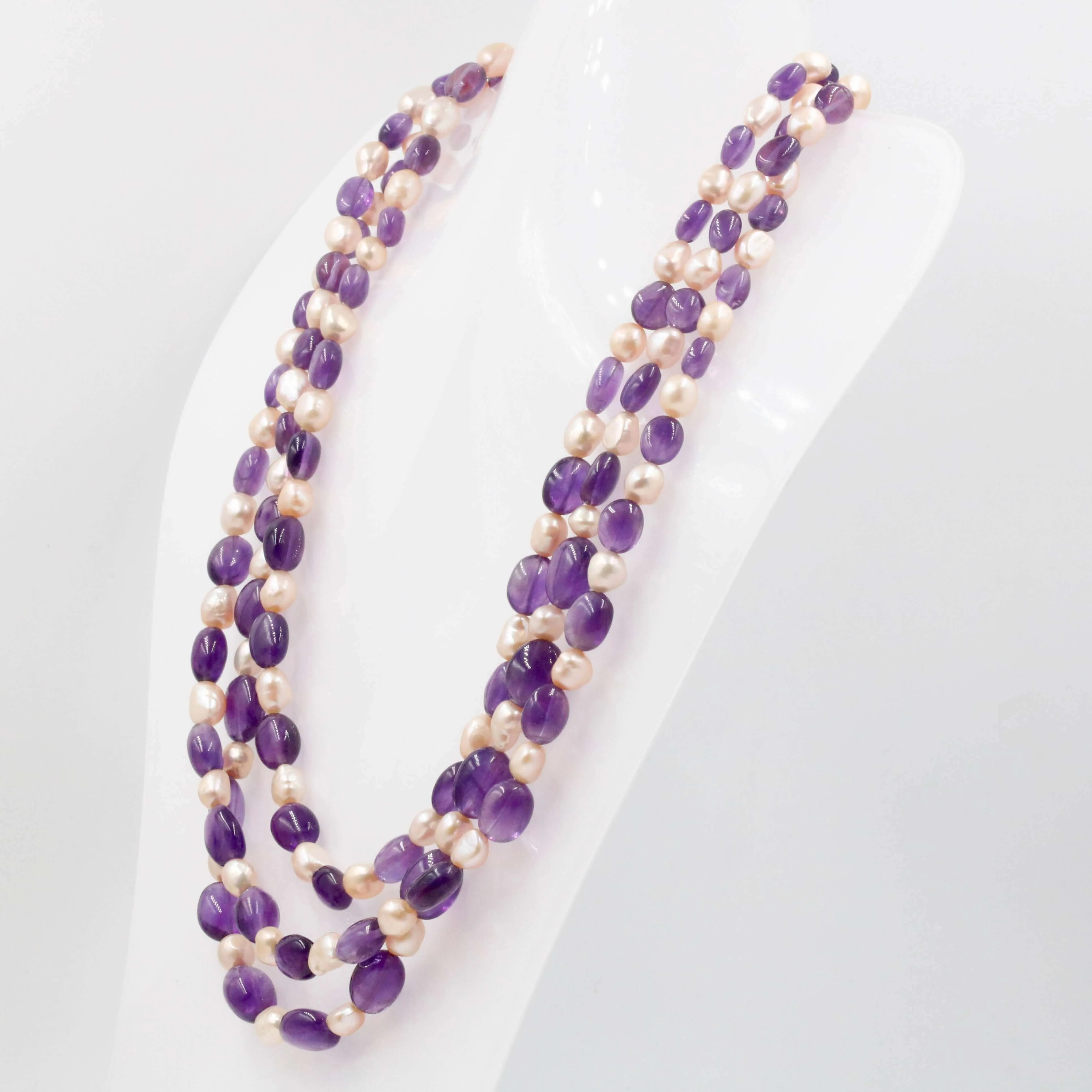 Amethyst w/ Fresh Water Pearl Necklace Beaded Necklace Gemstone Necklace Long Beads Necklace Quartz Necklace Layering Necklace SKU: 6143101