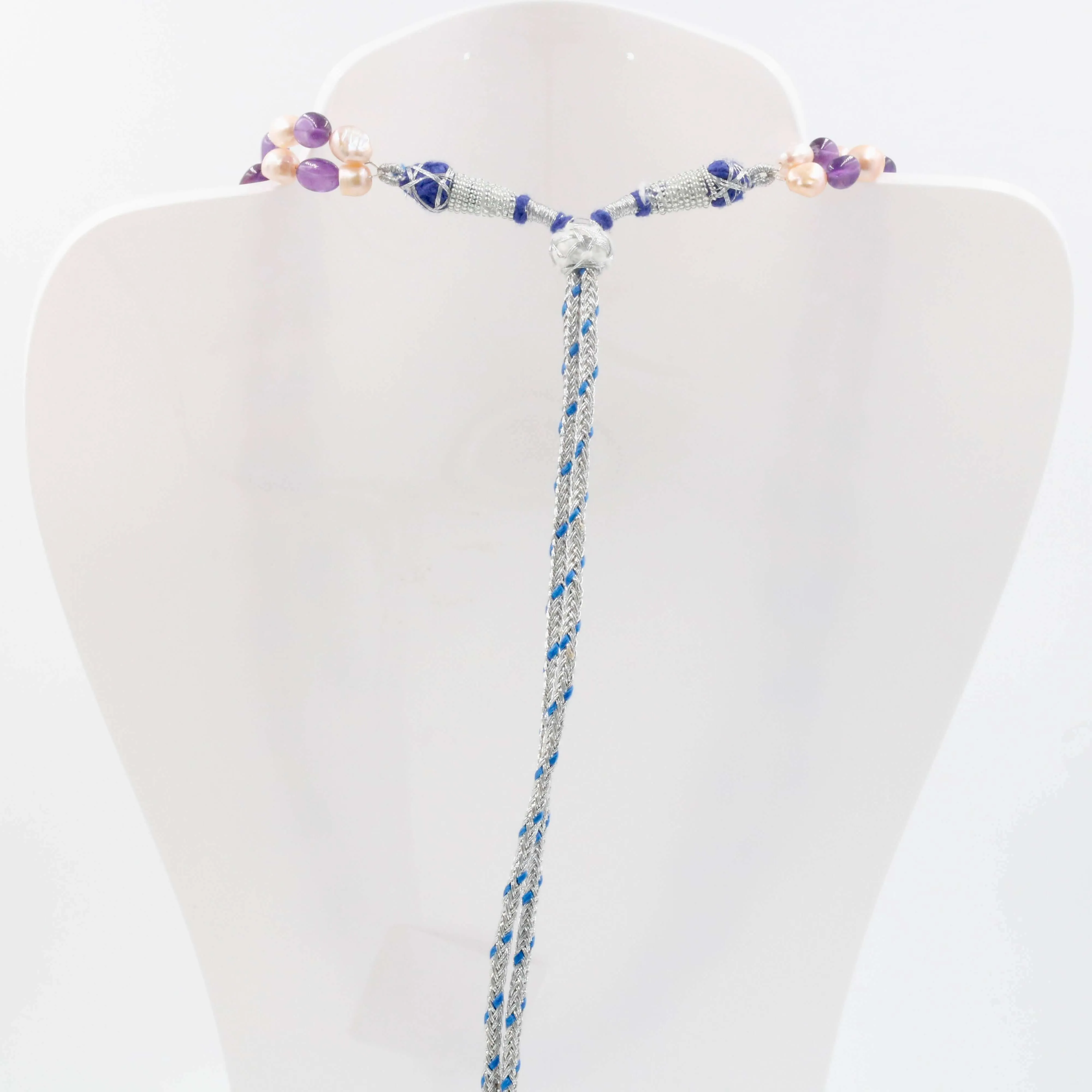 Amethyst w/ Fresh Water Pearl Necklace Beaded Necklace Gemstone Necklace Long Beads Necklace Quartz Necklace Layering Necklace SKU: 6143101