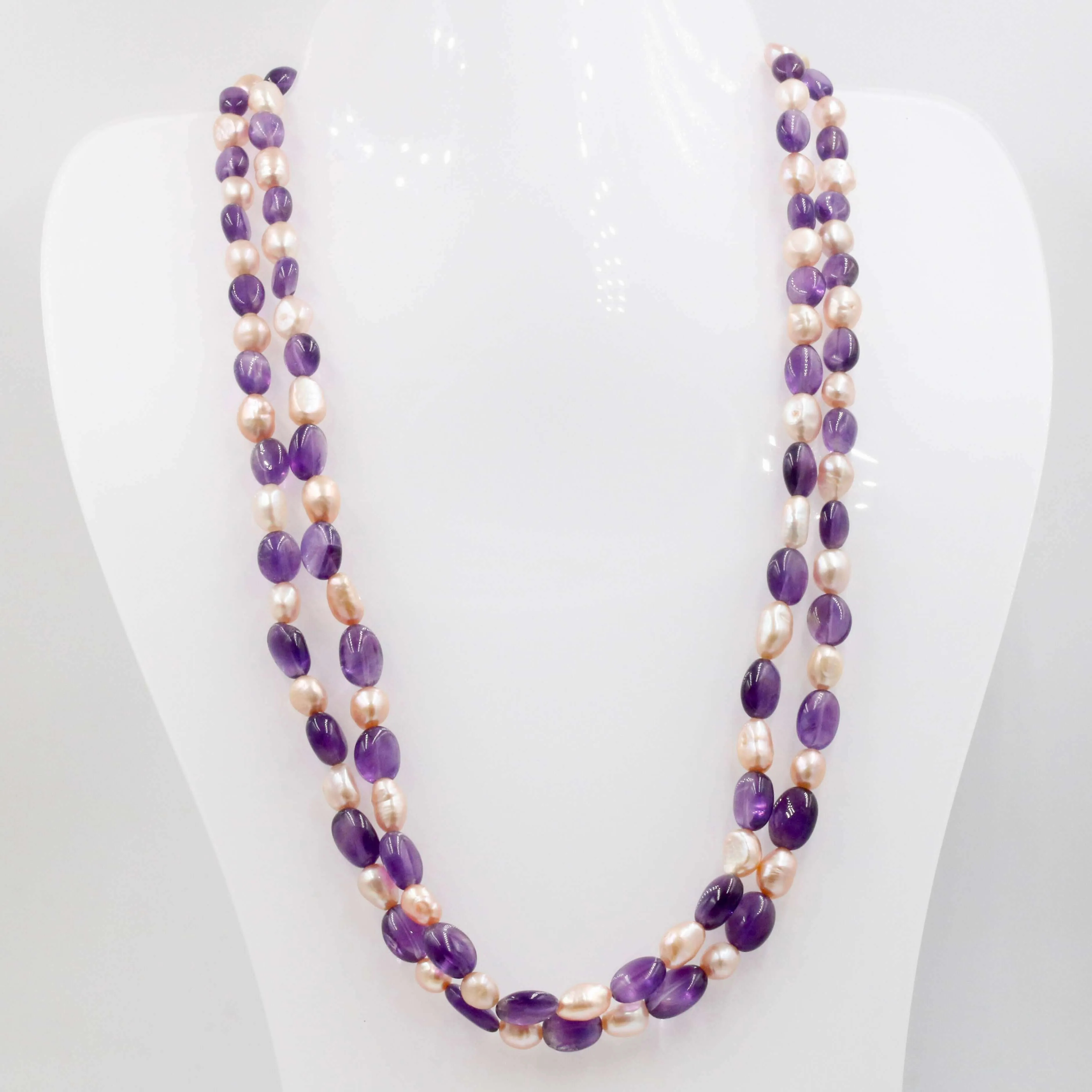 Amethyst w/ Fresh Water Pearl Necklace Beaded Necklace Gemstone Necklace Long Beads Necklace Quartz Necklace Layering Necklace SKU: 6143101