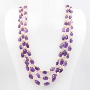 Amethyst w/ Fresh Water Pearl Necklace Beaded Necklace Gemstone Necklace Long Beads Necklace Quartz Necklace Layering Necklace SKU: 6143101