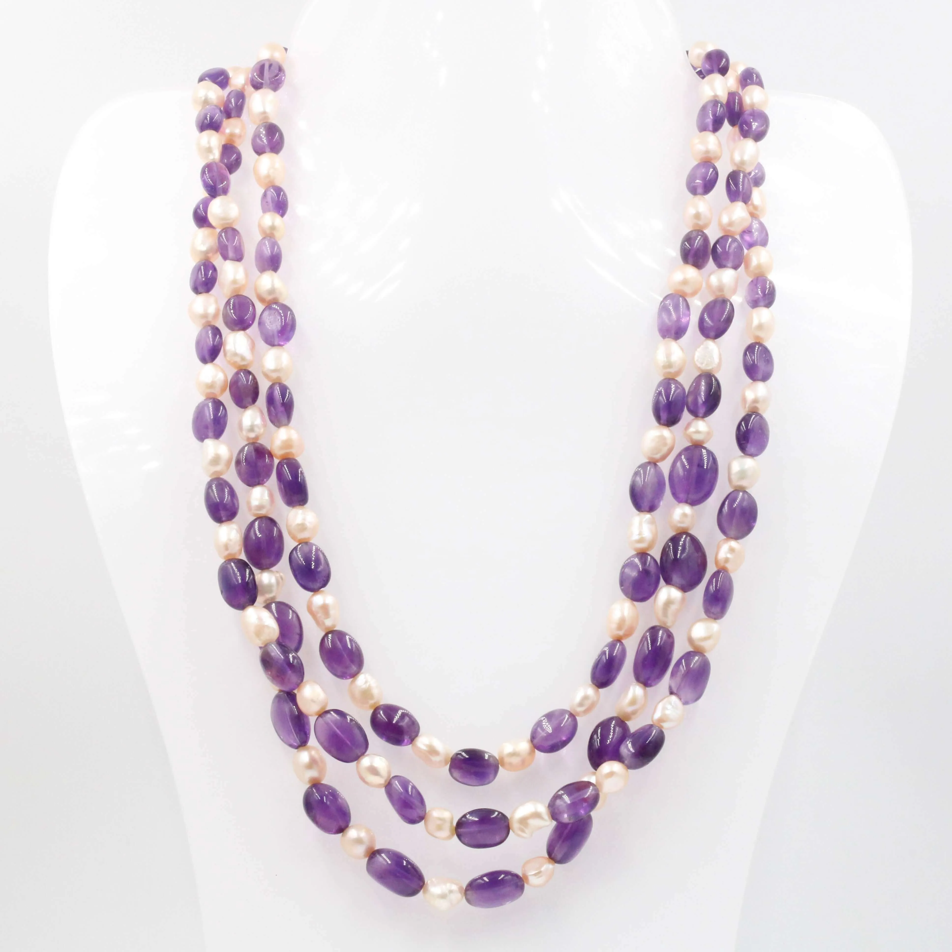 Amethyst w/ Fresh Water Pearl Necklace Beaded Necklace Gemstone Necklace Long Beads Necklace Quartz Necklace Layering Necklace SKU: 6143101