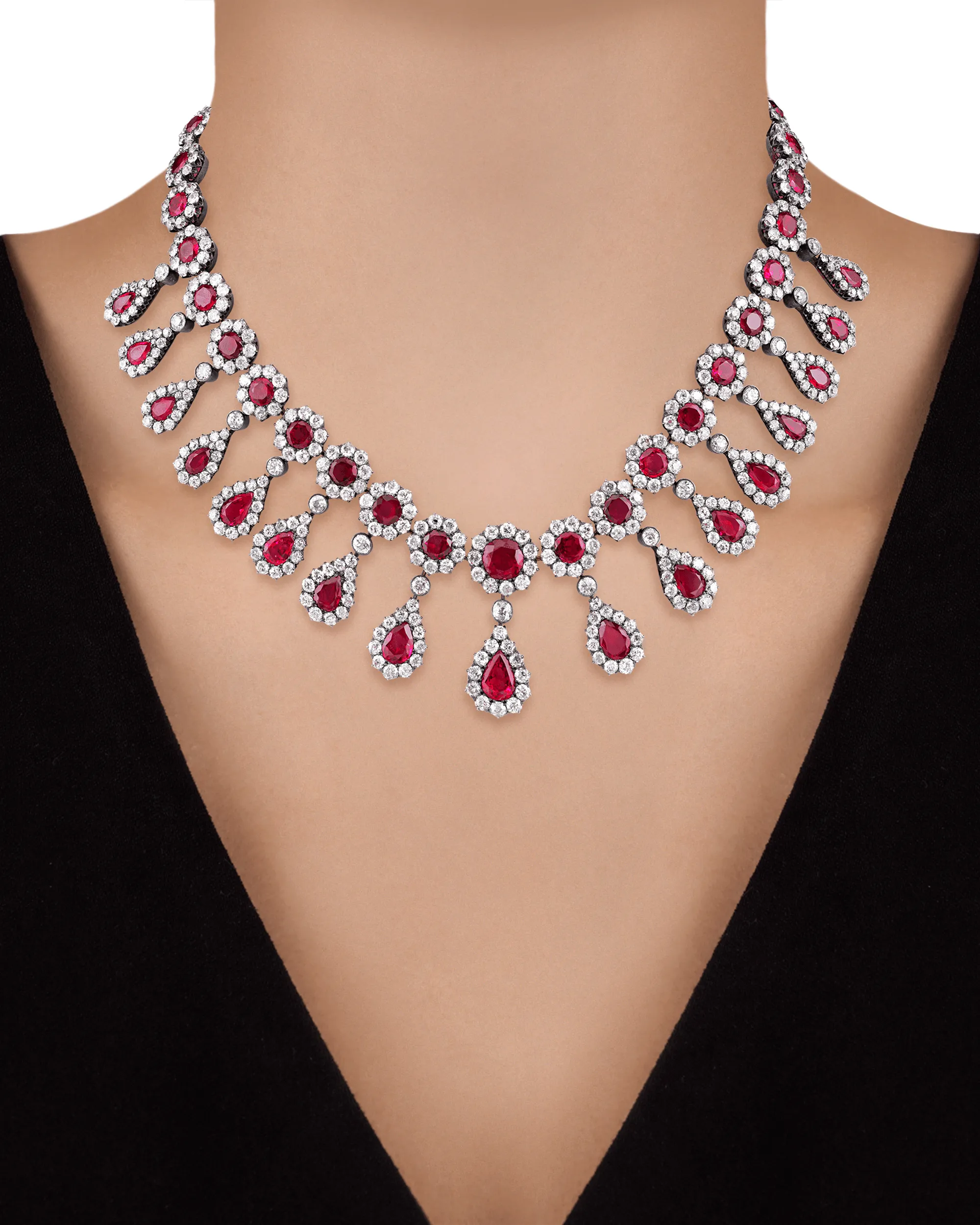 Antique Burma Ruby and Diamond Necklace