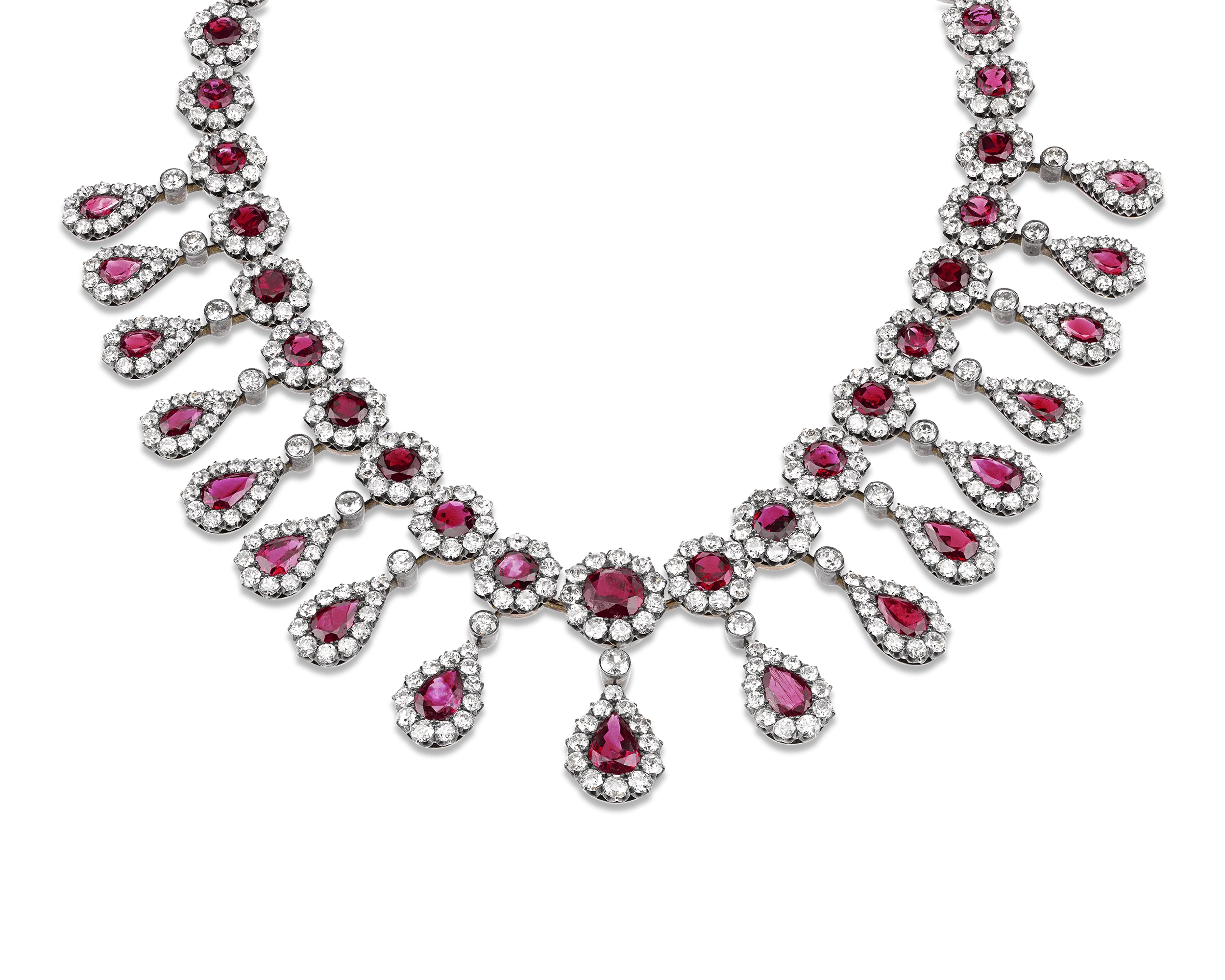 Antique Burma Ruby and Diamond Necklace