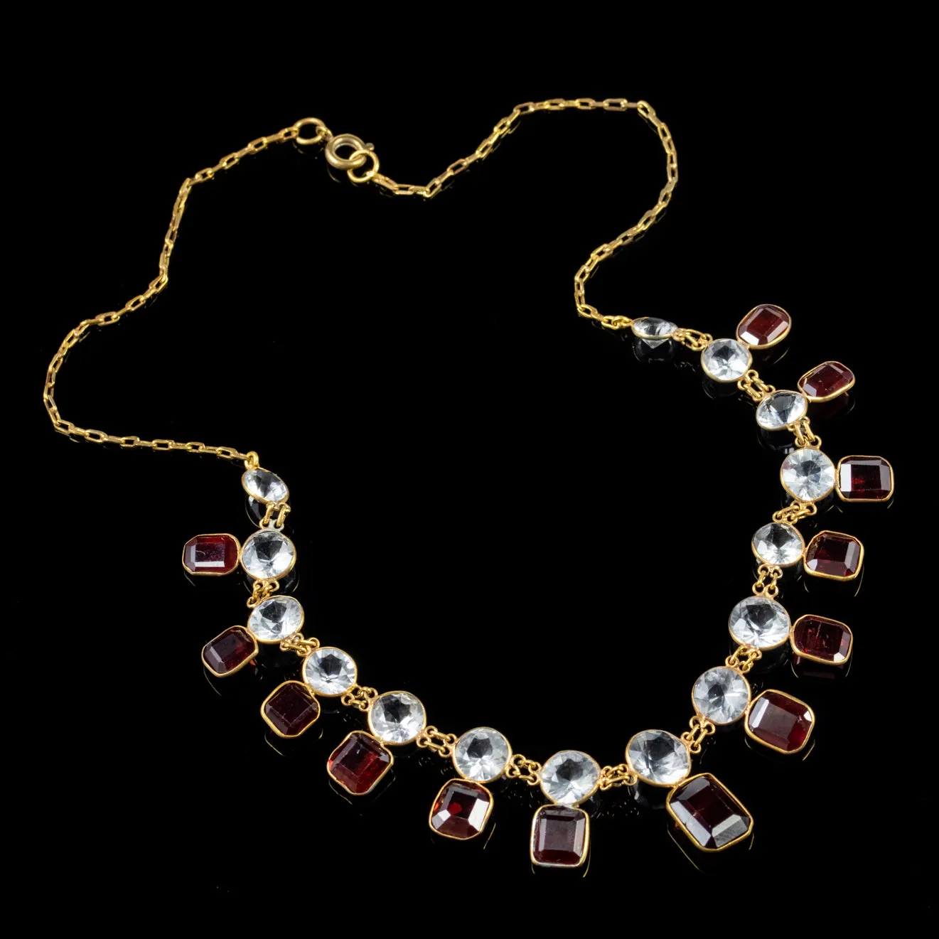 Antique Victorian Garnet Quartz Garland Necklace 18Ct Gold On Silver Circa 1900