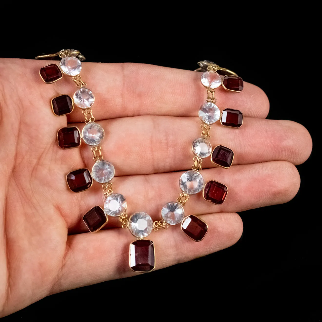 Antique Victorian Garnet Quartz Garland Necklace 18Ct Gold On Silver Circa 1900