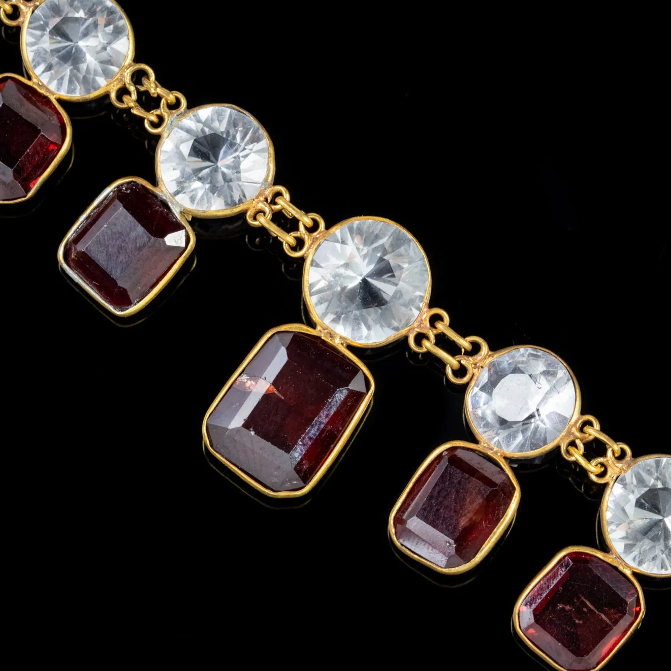 Antique Victorian Garnet Quartz Garland Necklace 18Ct Gold On Silver Circa 1900