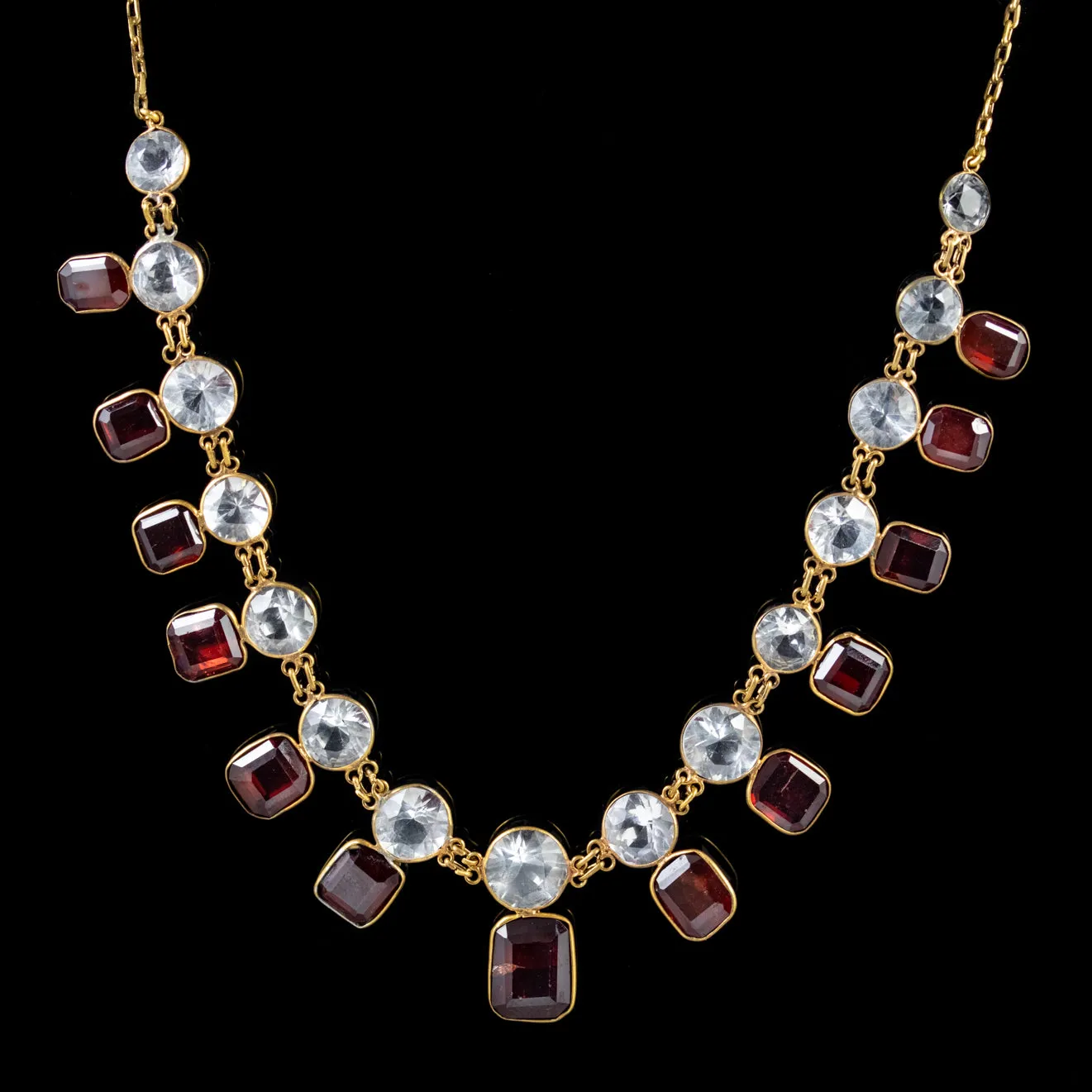 Antique Victorian Garnet Quartz Garland Necklace 18Ct Gold On Silver Circa 1900