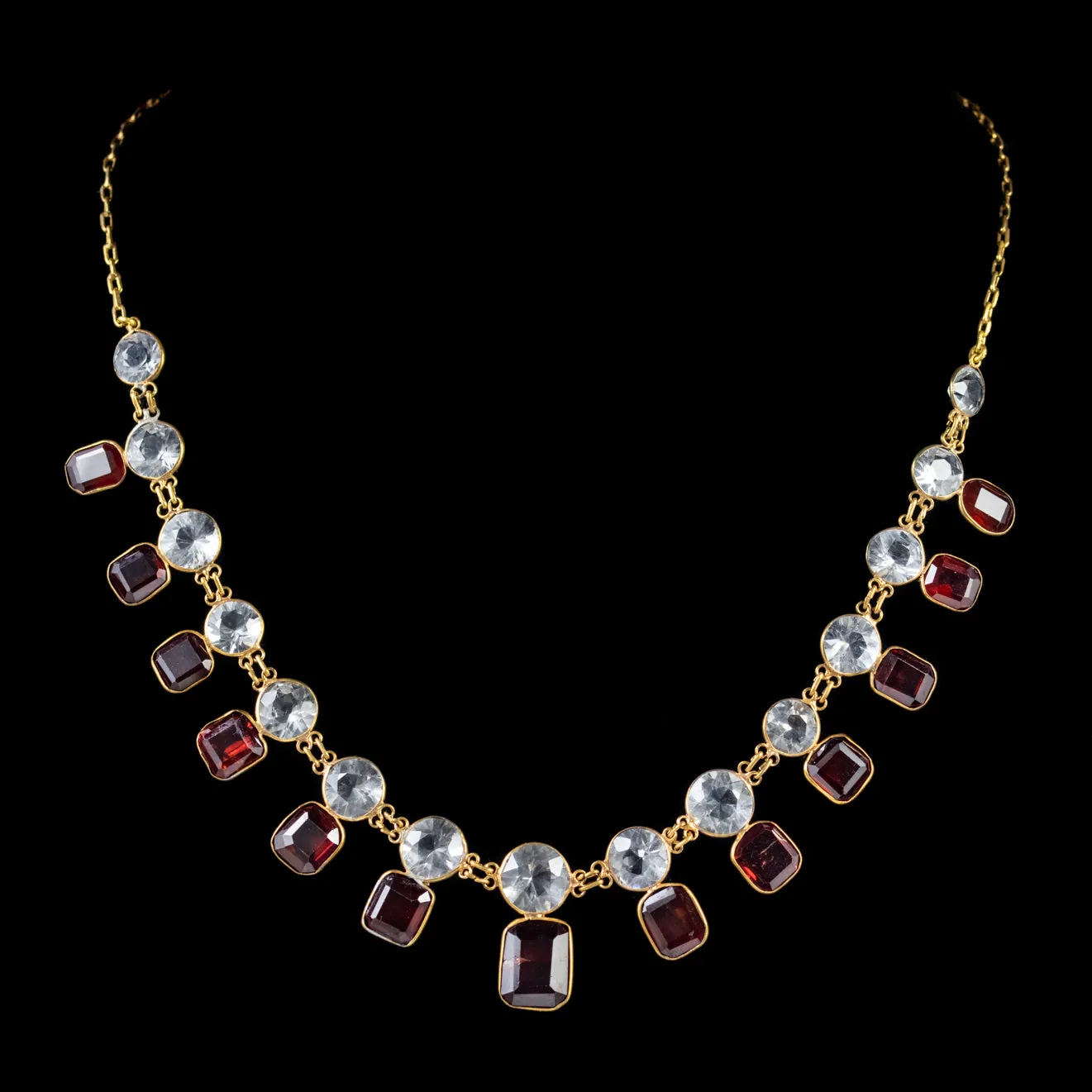 Antique Victorian Garnet Quartz Garland Necklace 18Ct Gold On Silver Circa 1900