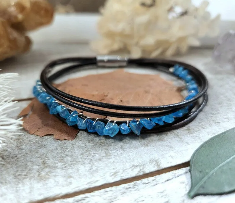 Apatite leather bracelet