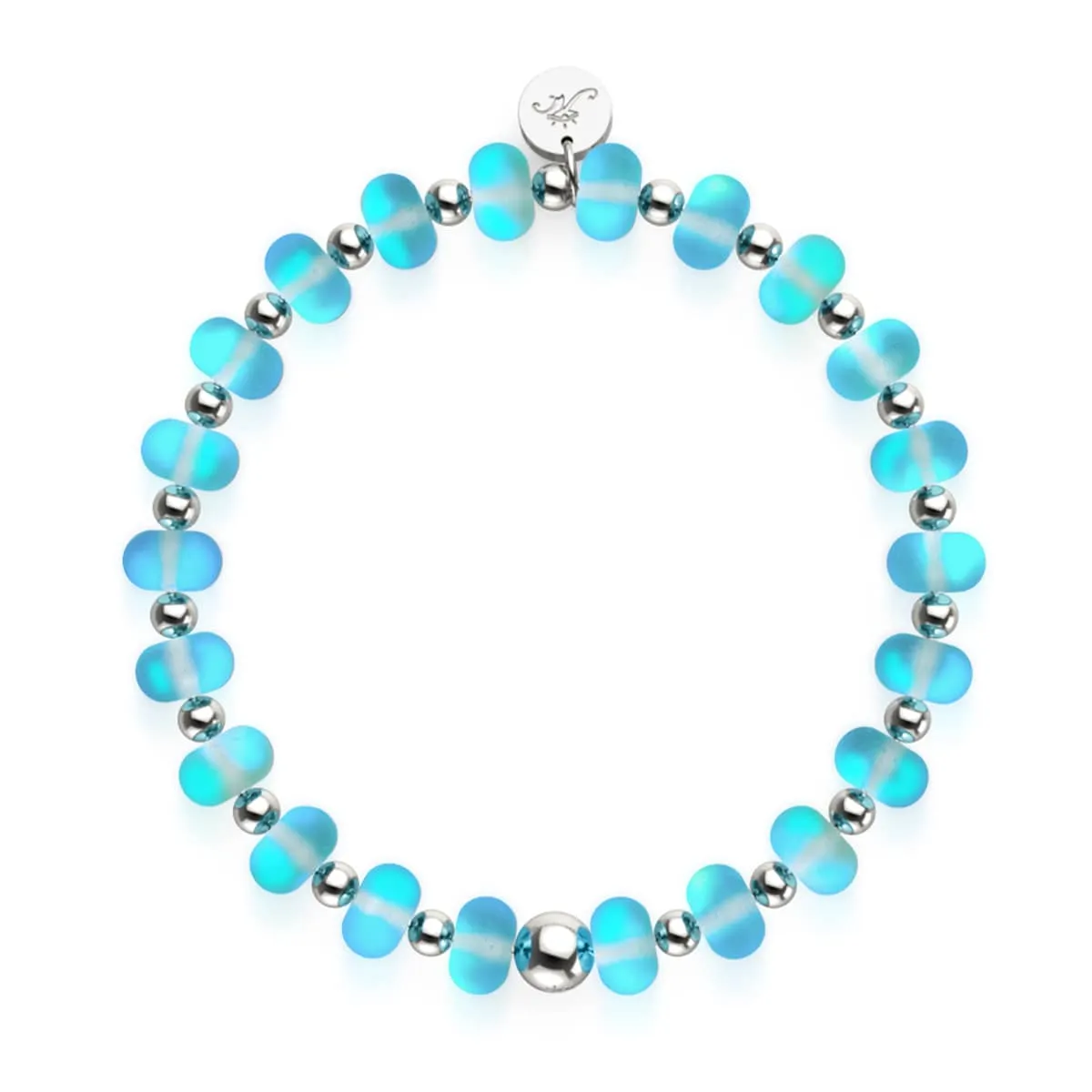 Aquamarine | Silver | Mermaid Glass Macaron Bracelet