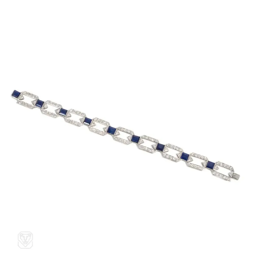 Art Deco sapphire and diamond hexagonal link bracelet