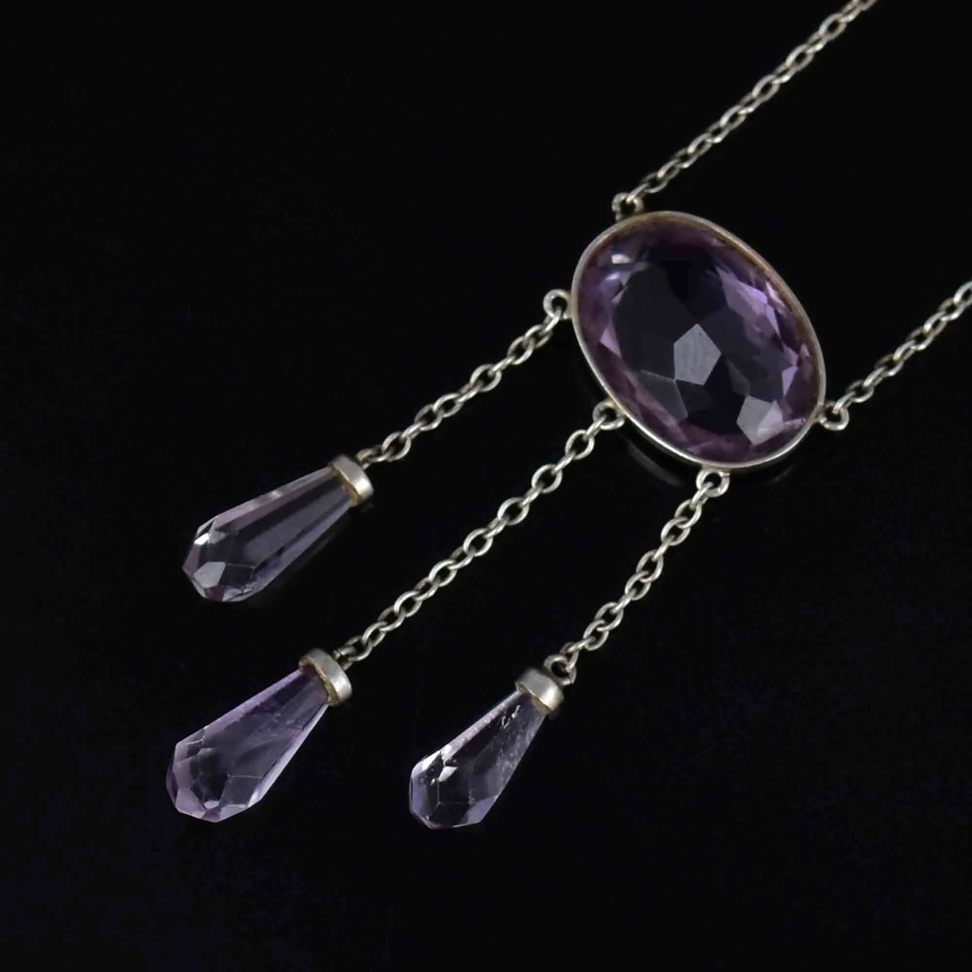 Art Deco Sterling Silver Amethyst Negligee Necklace