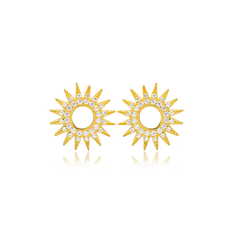 Aurora Sun Earrings - Handmade Gold Plated Turkish Sterling Silver