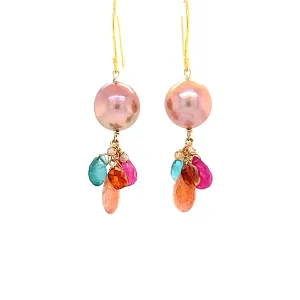 AVF Pearl, Sunstone, Citrine, Grandidierite, Ruby & Zircon Cluster Earrings (SI3774)