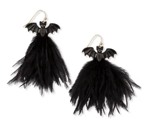 Bat with Feather Tassel Earrings