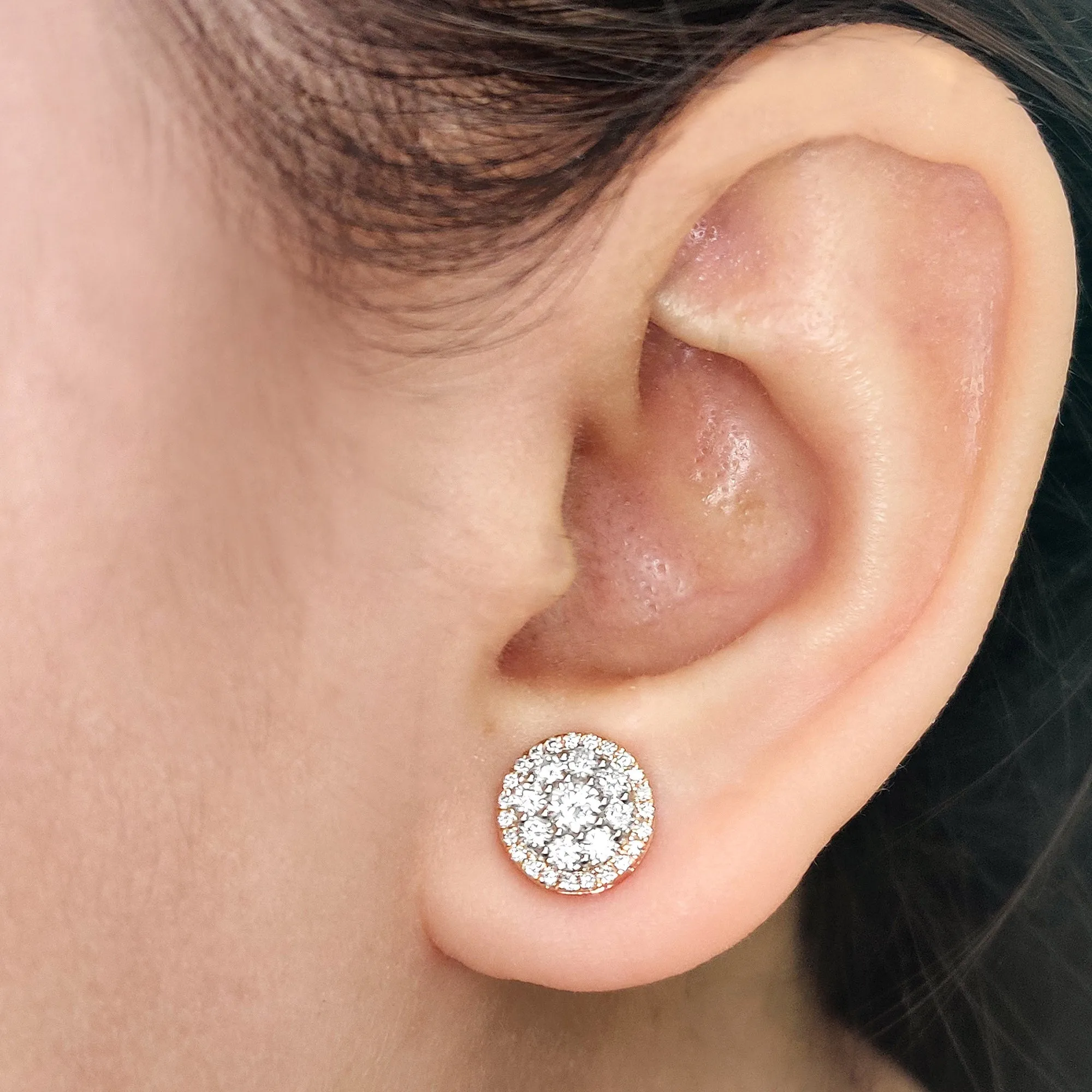 Beautiful Lab Diamond Cluster Circle 2 Tone Stud Earrings For Women In 14K Gold