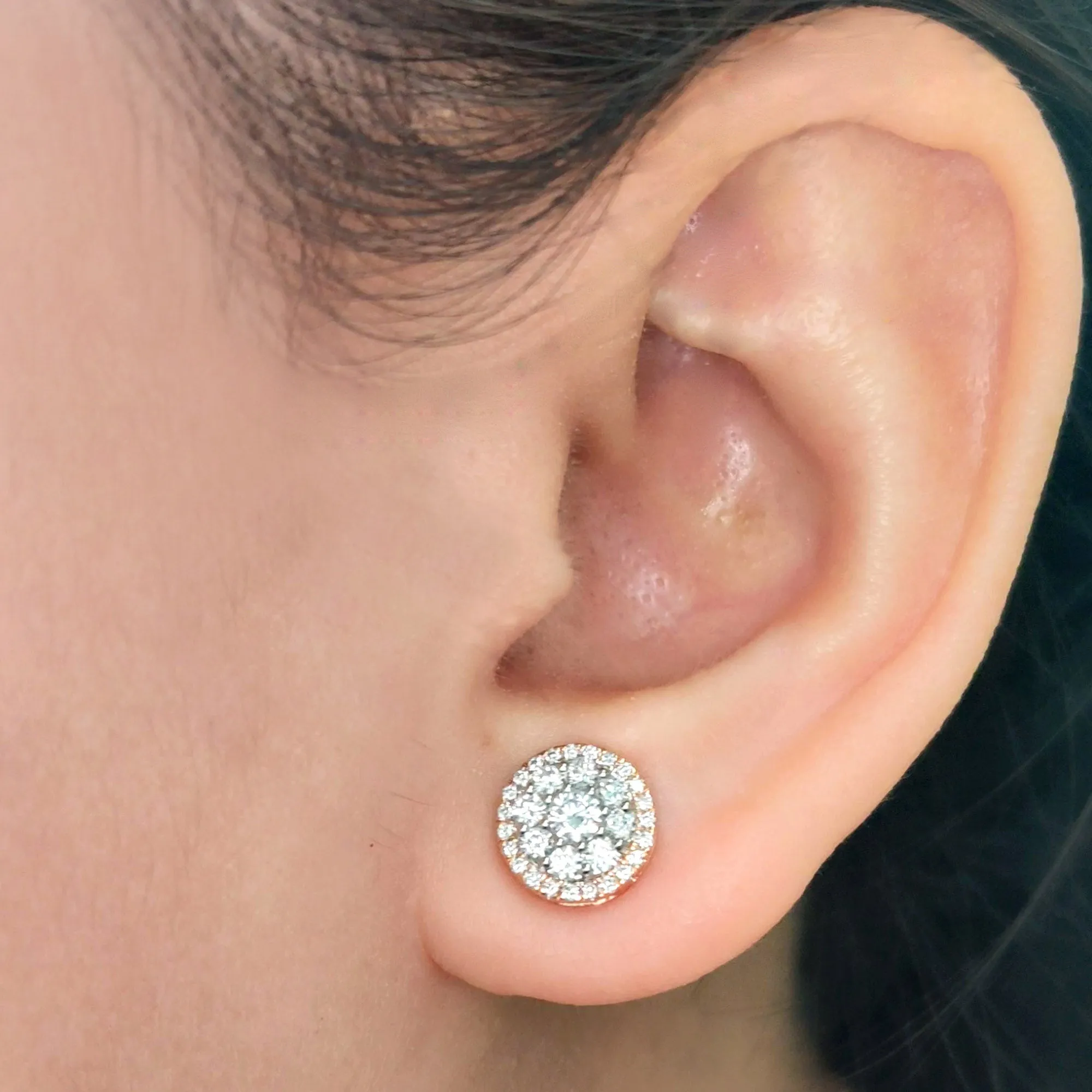 Beautiful Lab Diamond Cluster Circle 2 Tone Stud Earrings For Women In 14K Gold