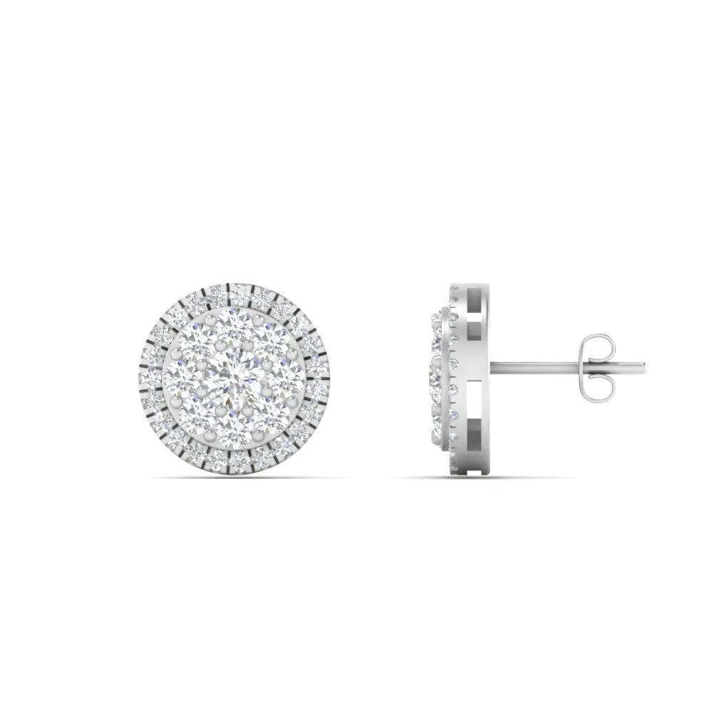 Beautiful Lab Diamond Cluster Circle 2 Tone Stud Earrings For Women In 14K Gold