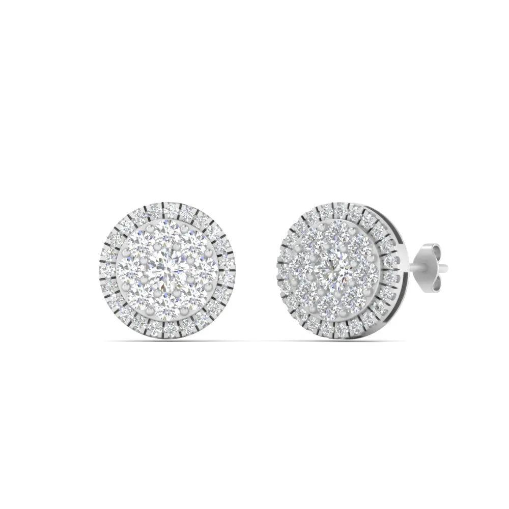 Beautiful Lab Diamond Cluster Circle 2 Tone Stud Earrings For Women In 14K Gold