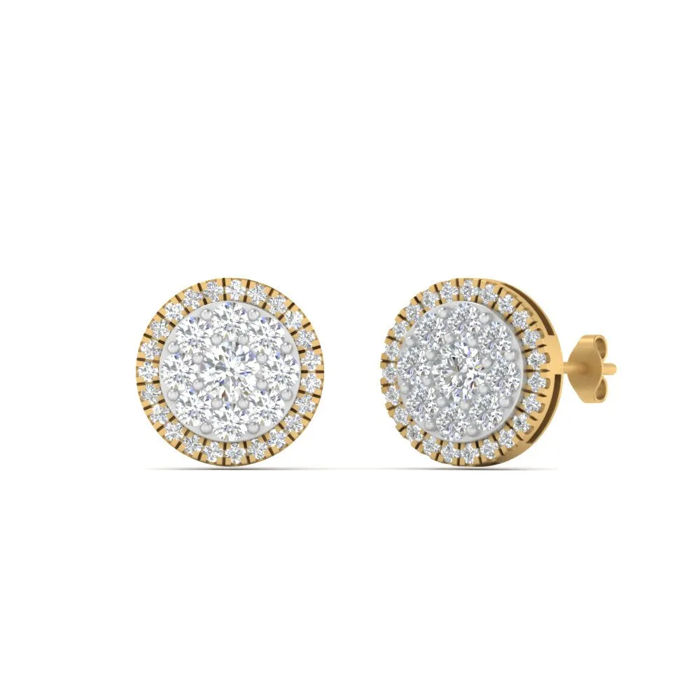 Beautiful Lab Diamond Cluster Circle 2 Tone Stud Earrings For Women In 14K Gold