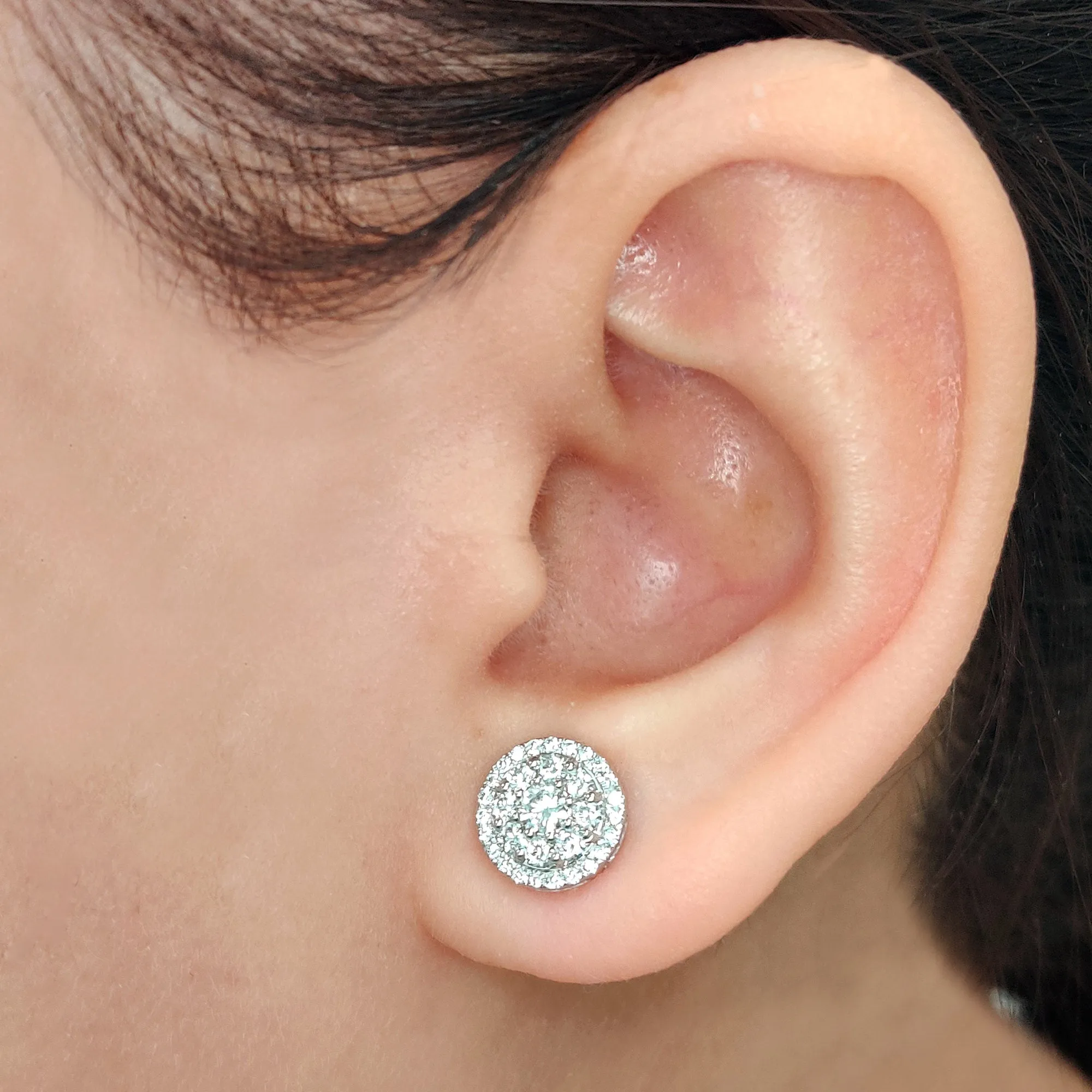 Beautiful Lab Diamond Cluster Circle 2 Tone Stud Earrings For Women In 14K Gold