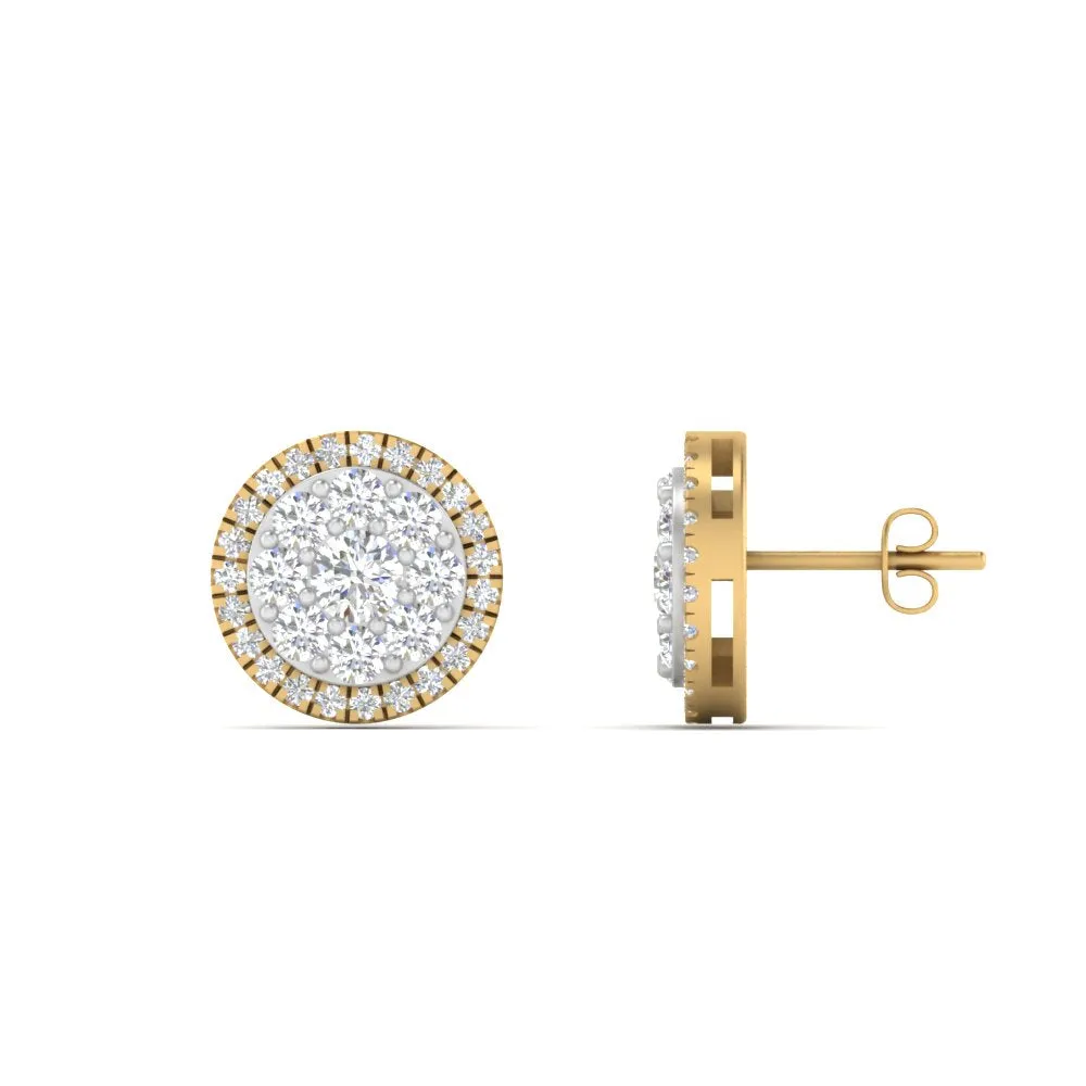 Beautiful Lab Diamond Cluster Circle 2 Tone Stud Earrings For Women In 14K Gold