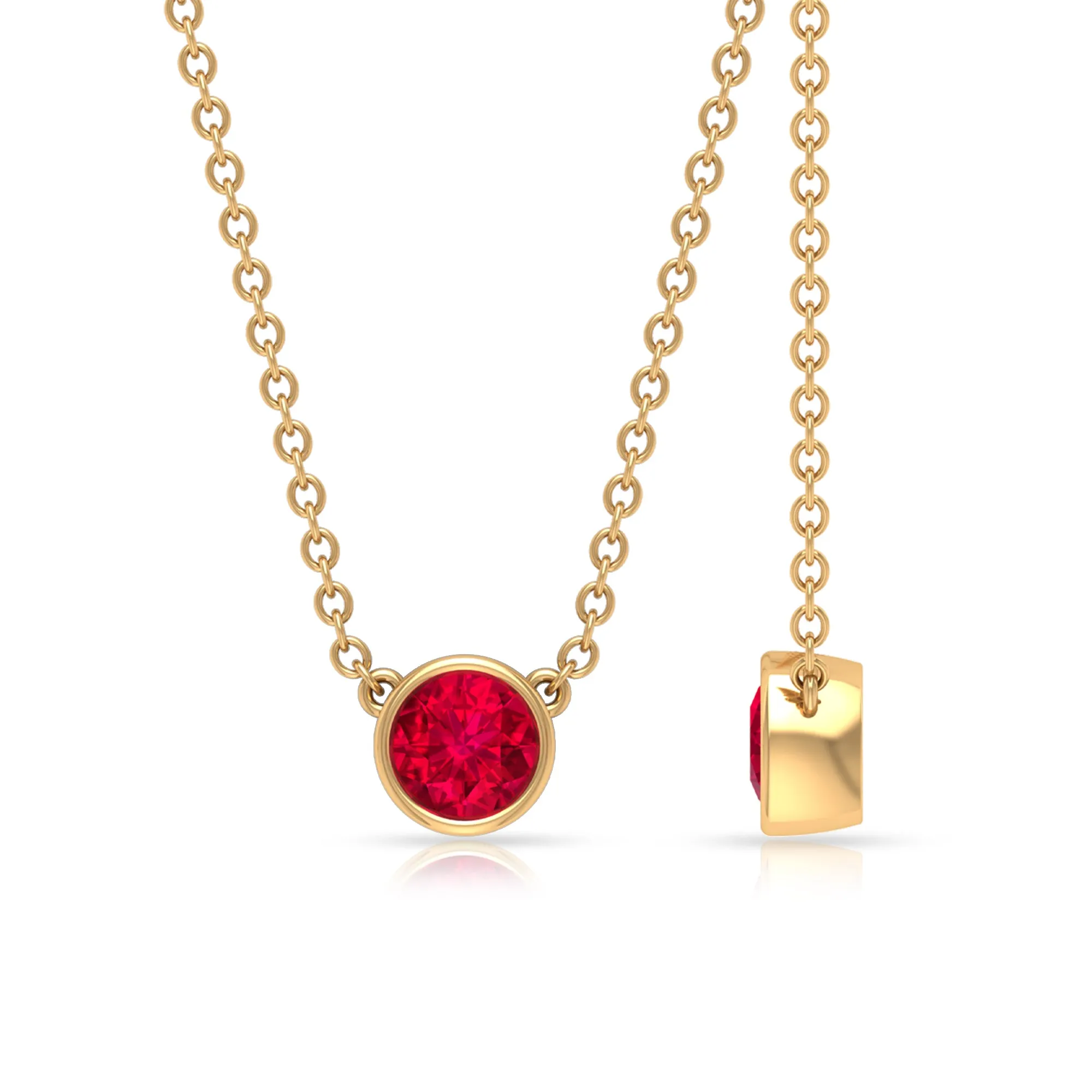 Bezel Set Round Ruby Solitaire Necklace