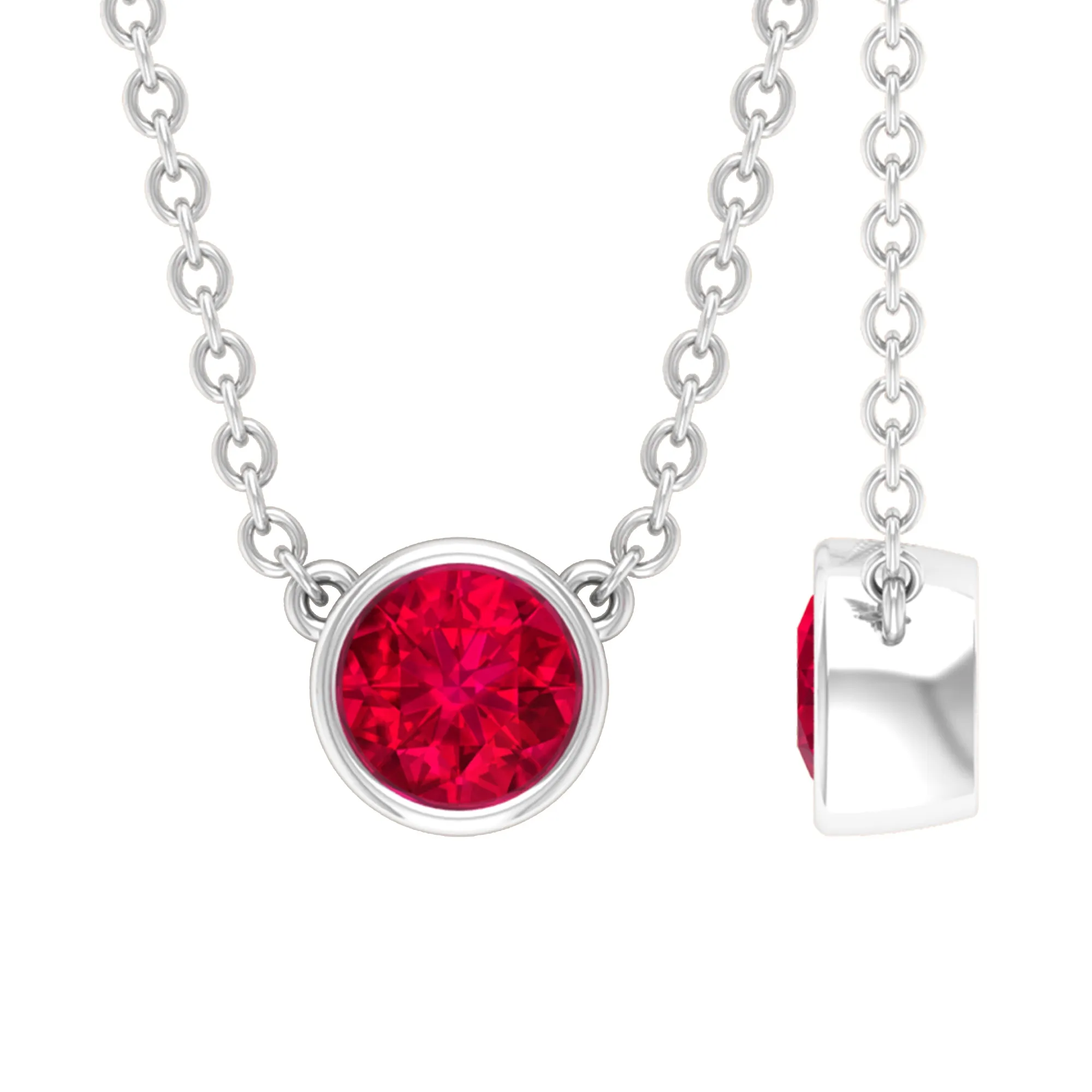 Bezel Set Round Ruby Solitaire Necklace