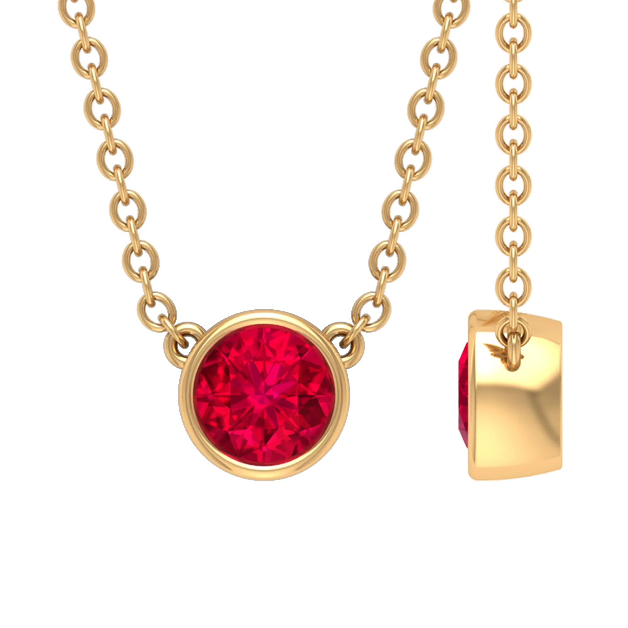 Bezel Set Round Ruby Solitaire Necklace