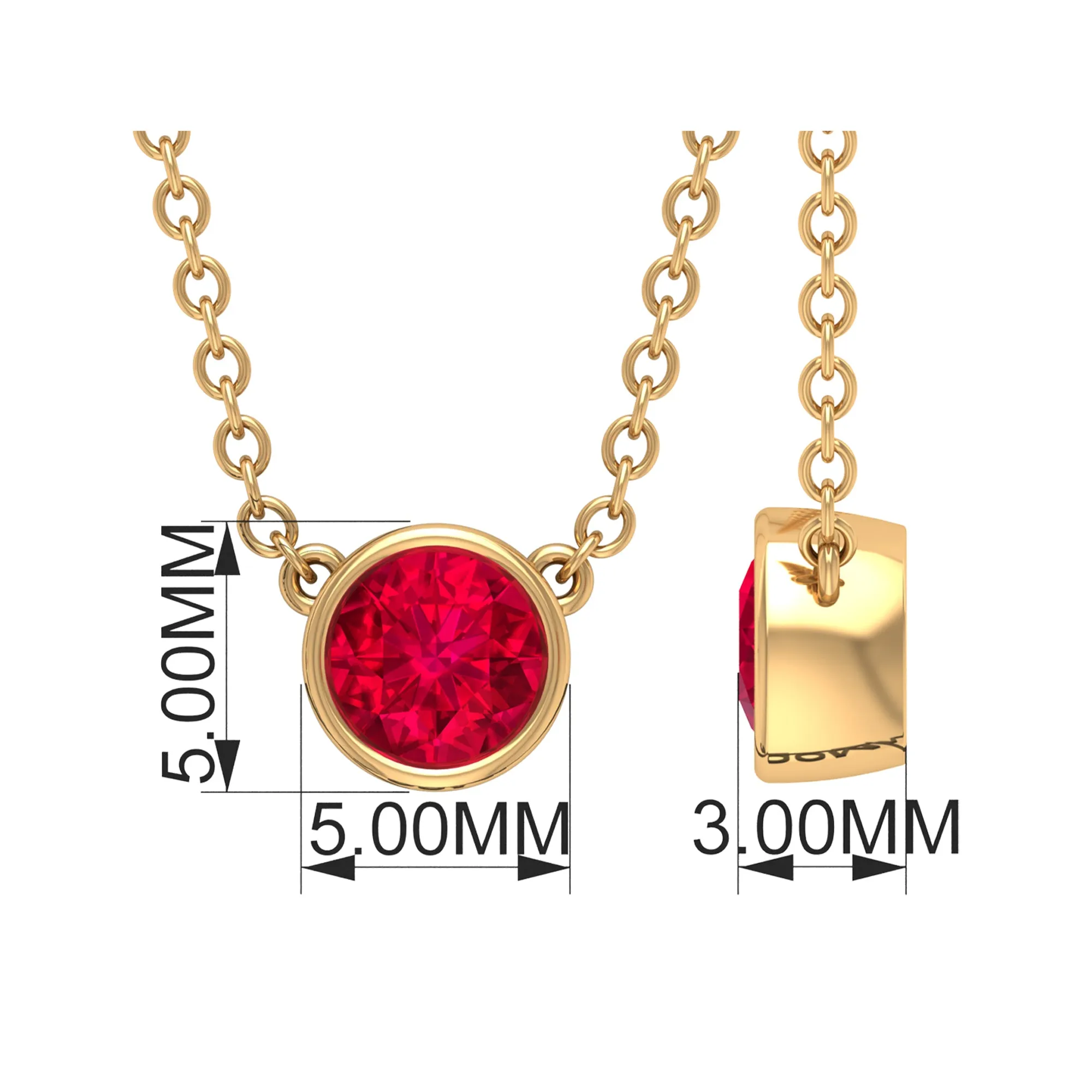 Bezel Set Round Ruby Solitaire Necklace