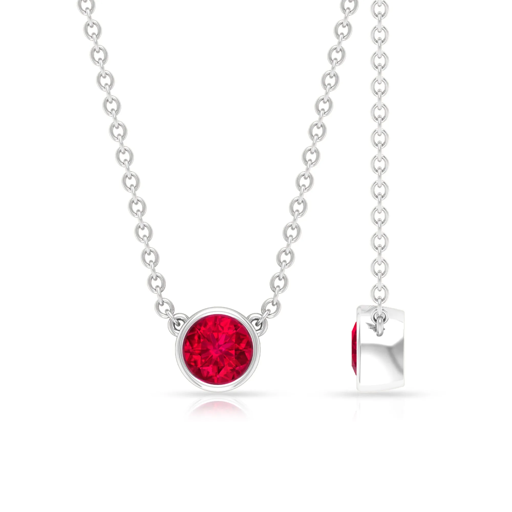 Bezel Set Round Ruby Solitaire Necklace