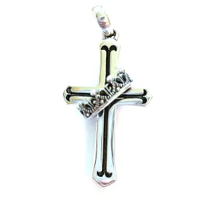 Big cross & crown silver pendant