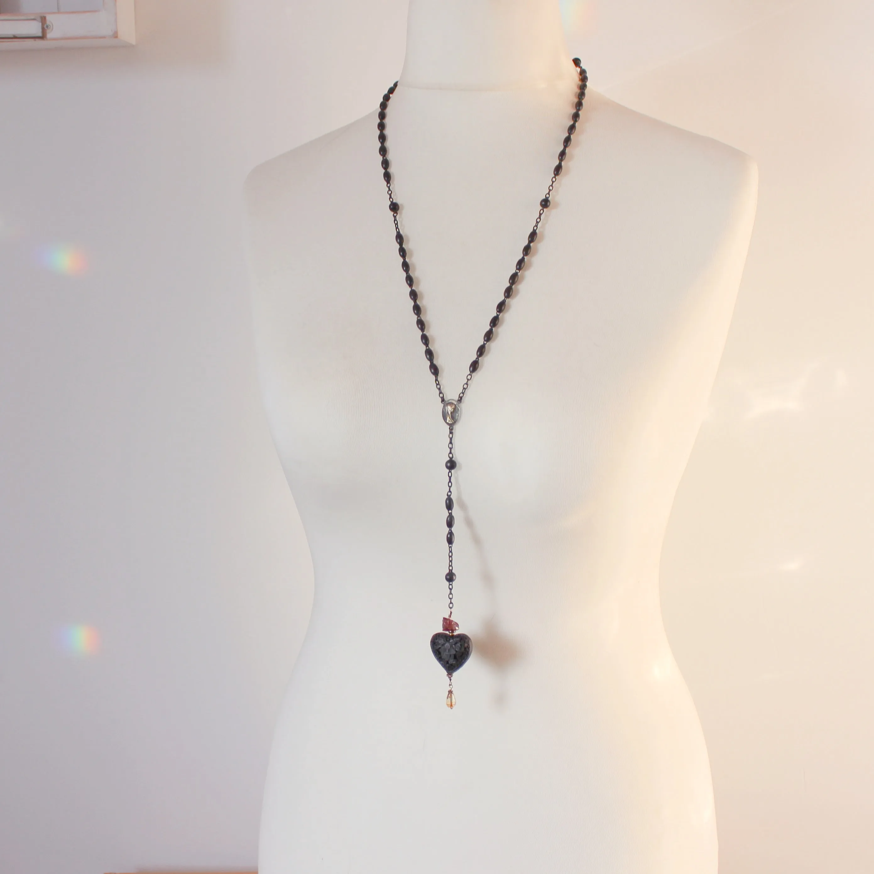 Black Hearted Love Gothic Rosary Necklace