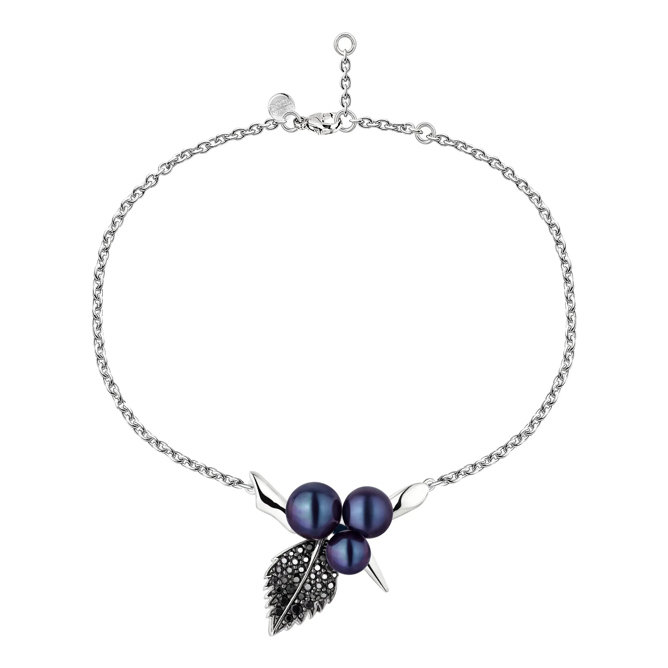 Blackthorn Triple Pearl Leaf Bracelet - Silver, Black Spinel & Black Pearl